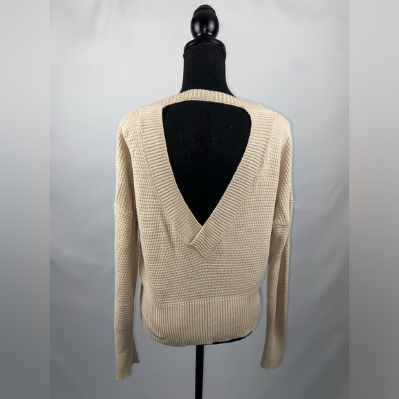 Pullover Sweater V-Neck Back Large Beige Hippie Rose - Picture 5 of 9